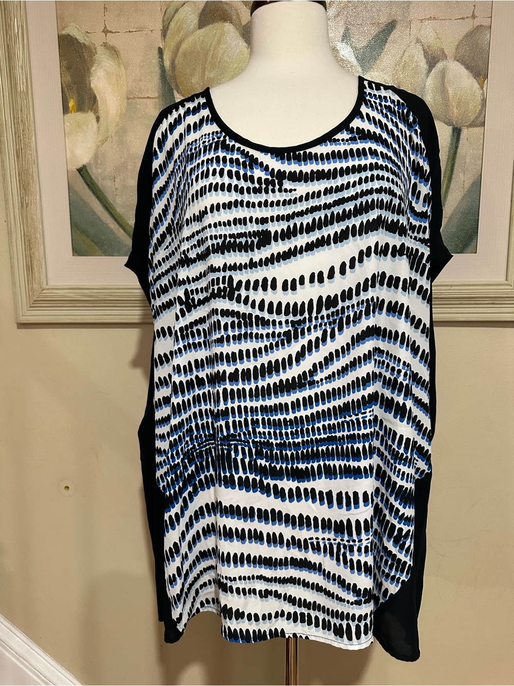 Lane Bryant Women’s Blouse Pullover Colorblock Tunic Blue Black 26/28